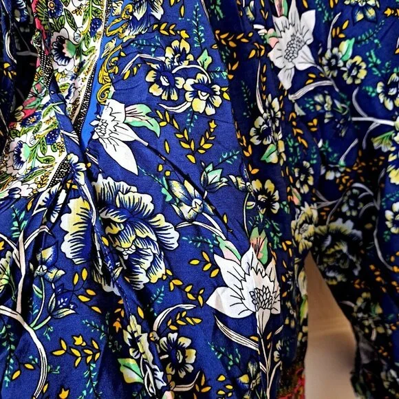 Anna-Kaci Women's M MulticolorTie Front V-Neck Bohemian Fairycore Floral Top - Picture 9 of 12